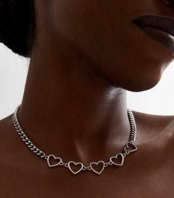 Silver Heart Chunky Chain Necklace New Look