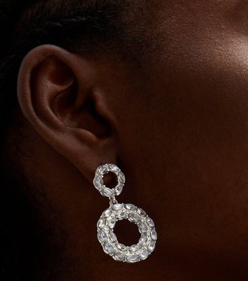 Silver Diamante Circle Doorknocker Earrings New Look