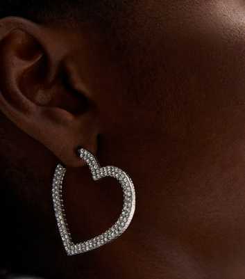Silver Diamanté Large Heart Hoop Earrings