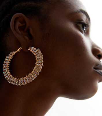 Gold Diamanté Chunky Hoop Earrings