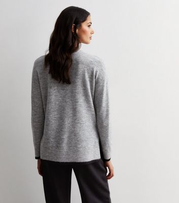 Light Grey Knit Contrast Trim Split Hem Jumper New Look