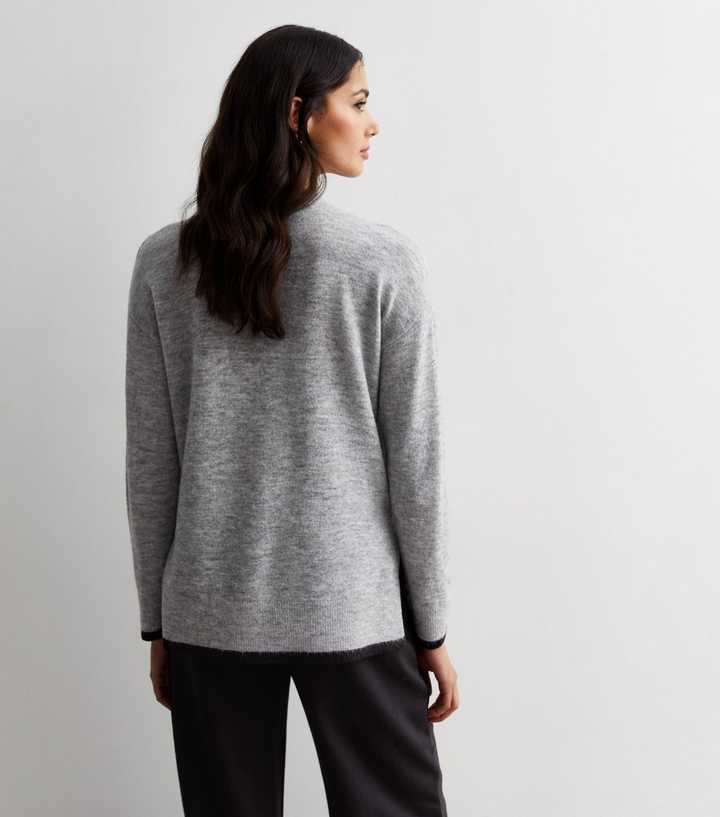 New Look Dark Grey Knit Split Hem Longline Jumper