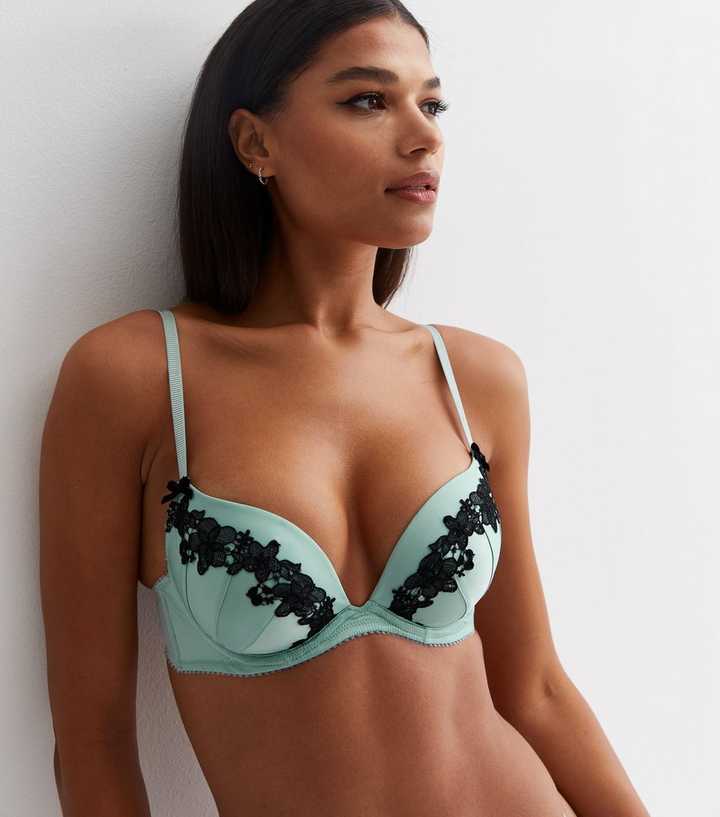 Green cotton underwired push-up bra, Bras, Women'secret