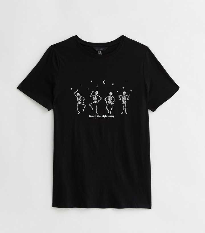 Black Cotton Dancing Skeleton Logo T-Shirt