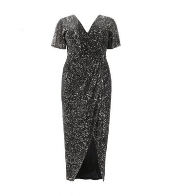 Quiz black sales glitter wrap dress