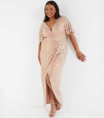 QUIZ Curves Pale Pink Sequin Wrap Maxi Dress