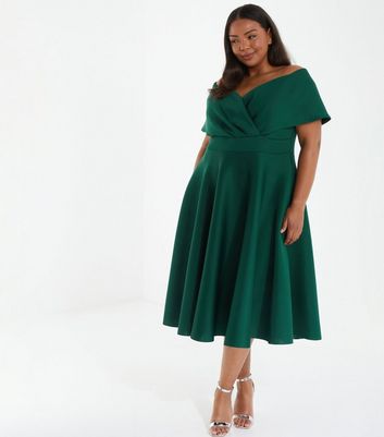 Quiz green bardot dress best sale