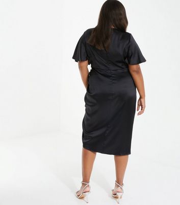 QUIZ Curves Black Split Hem Midi Wrap Dress New Look