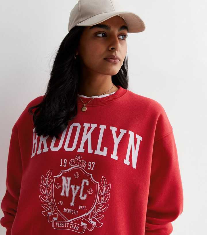 Red Brooklyn Logo Sweatshirt | New Look