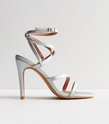 Silver Leather-Look Strappy Stiletto Heel Sandals New Look Vegan