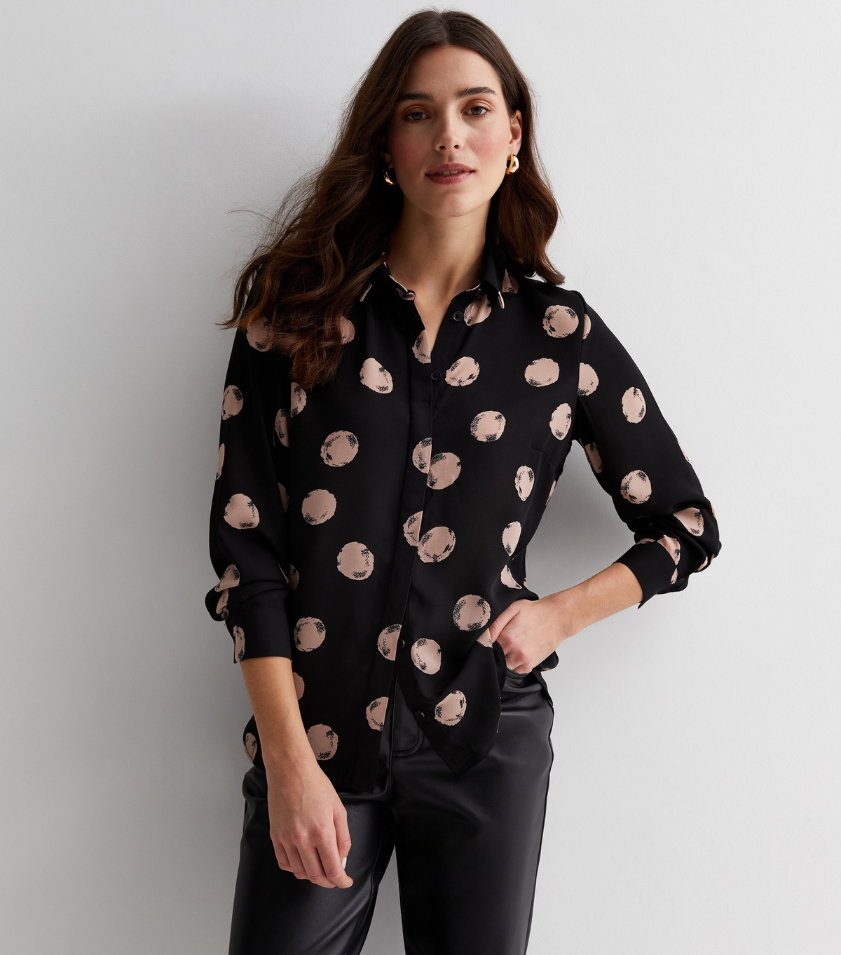 Women's Black Spot Long Sleeve Shirt New Look