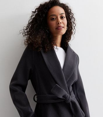 Tall Dark Grey Belted Long Coat | New Look