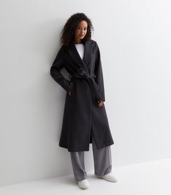 Tall Dark Grey Belted Long Coat New Look