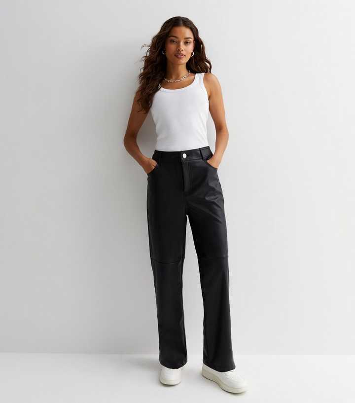 Petite Black Leather-Look Trousers