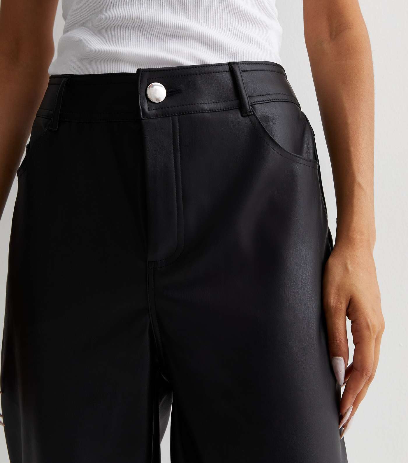Petite Black Leather-Look Western Trousers Image 2
