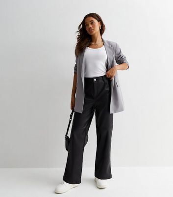 Petite Black Leather Look Western Trousers New Look