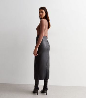 Black leather skirt tall best sale