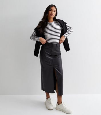 Black faux leather skirt hem best sale