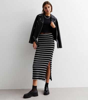 Black Stripe Crochet Split Hem Midaxi Skirt | New Look