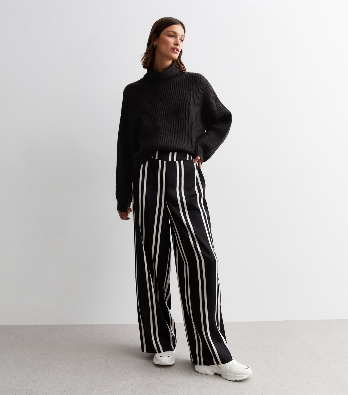 Women's Black Stripe Wide Leg Trousers New Look