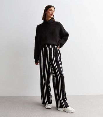 City Chic Women's Natural Stripe Wide Leg Pants- Black Brown 14W | Bro