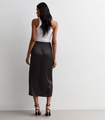 Black Satin Sarong Midaxi Skirt New Look