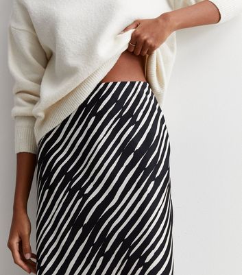 Black Mark Making Satin Bias Cut Midi Skirt New Look