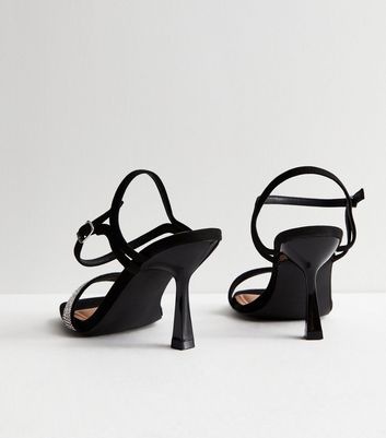 Extra Wide Fit Black Diamante 2 Part Stiletto Heel Sandals New Look