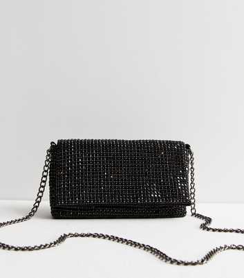 Black Diamanté Slouch Clutch Bag