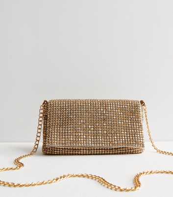 Gold Diamanté Slouch Clutch Bag