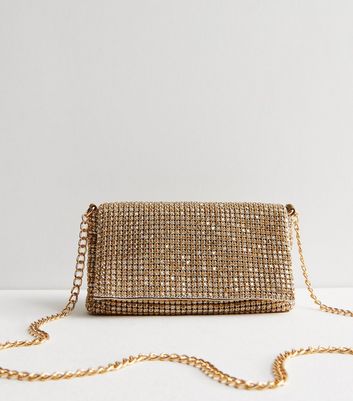 Gold diamante hot sale clutch bag