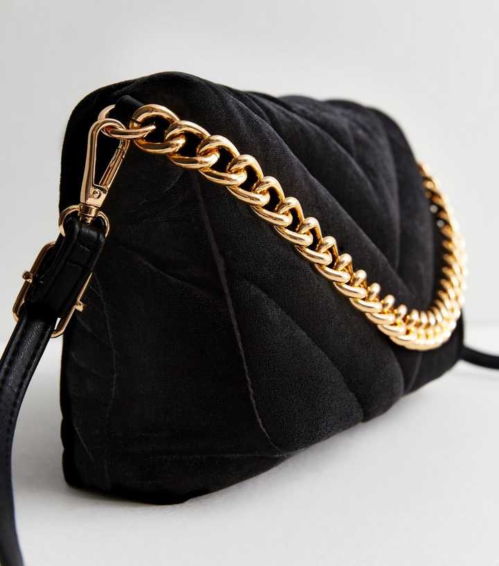 Black Quilted Velvet Cross Body Bag
