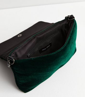 Dark Green Quilted Velvet Cross Body Bag New Look