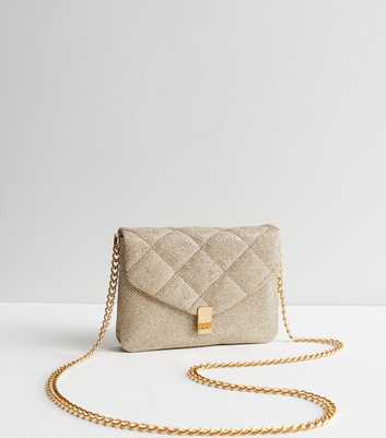 Gold Quilted Glitter Cross Body Bag