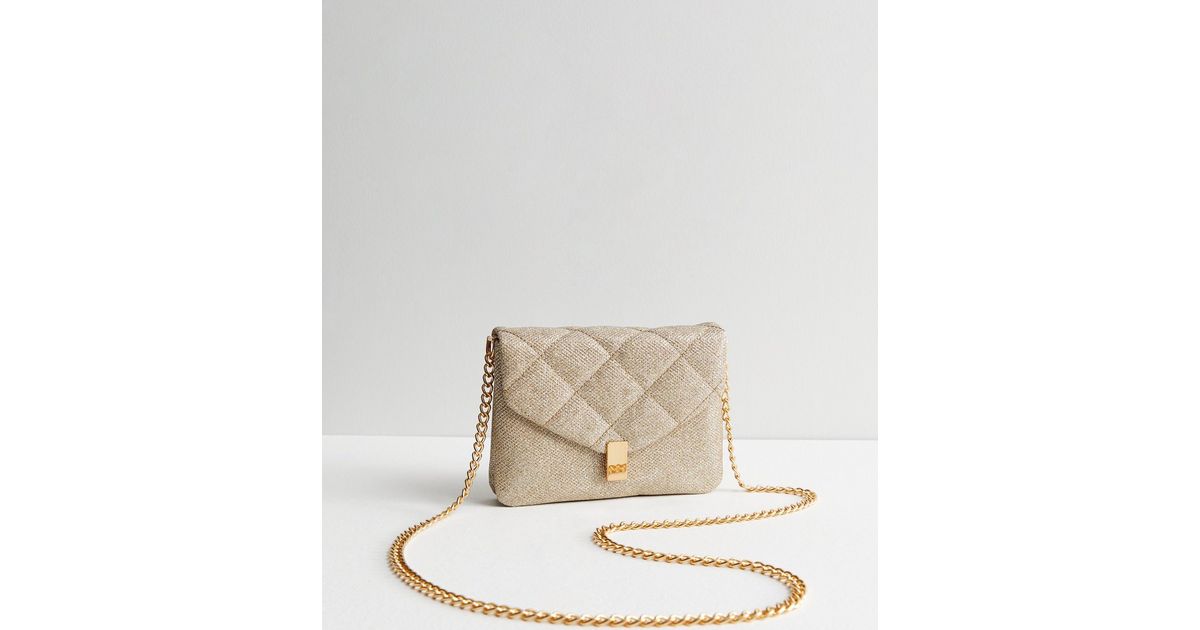 Gold Quilted Glitter Cross Body Bag New Look