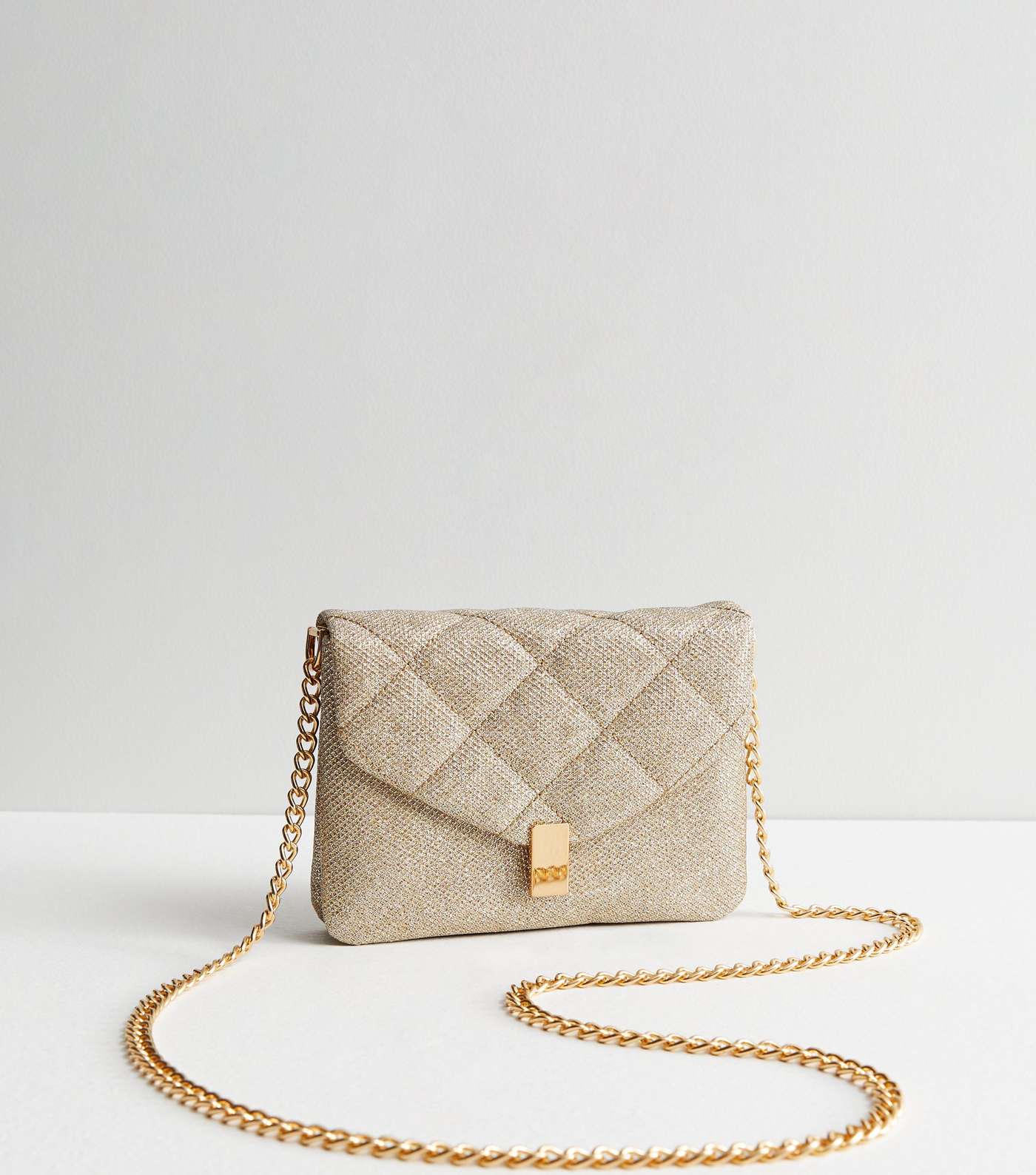 Gold Quilted Glitter Cross Body Bag