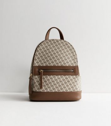 Brown Leather Look Monogram Backpack New Look