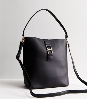 Black Leather Look Link Hobo Bag New Look