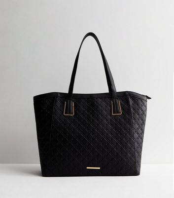 Black Embossed Leather-Look Tote Bag New Look Vegan