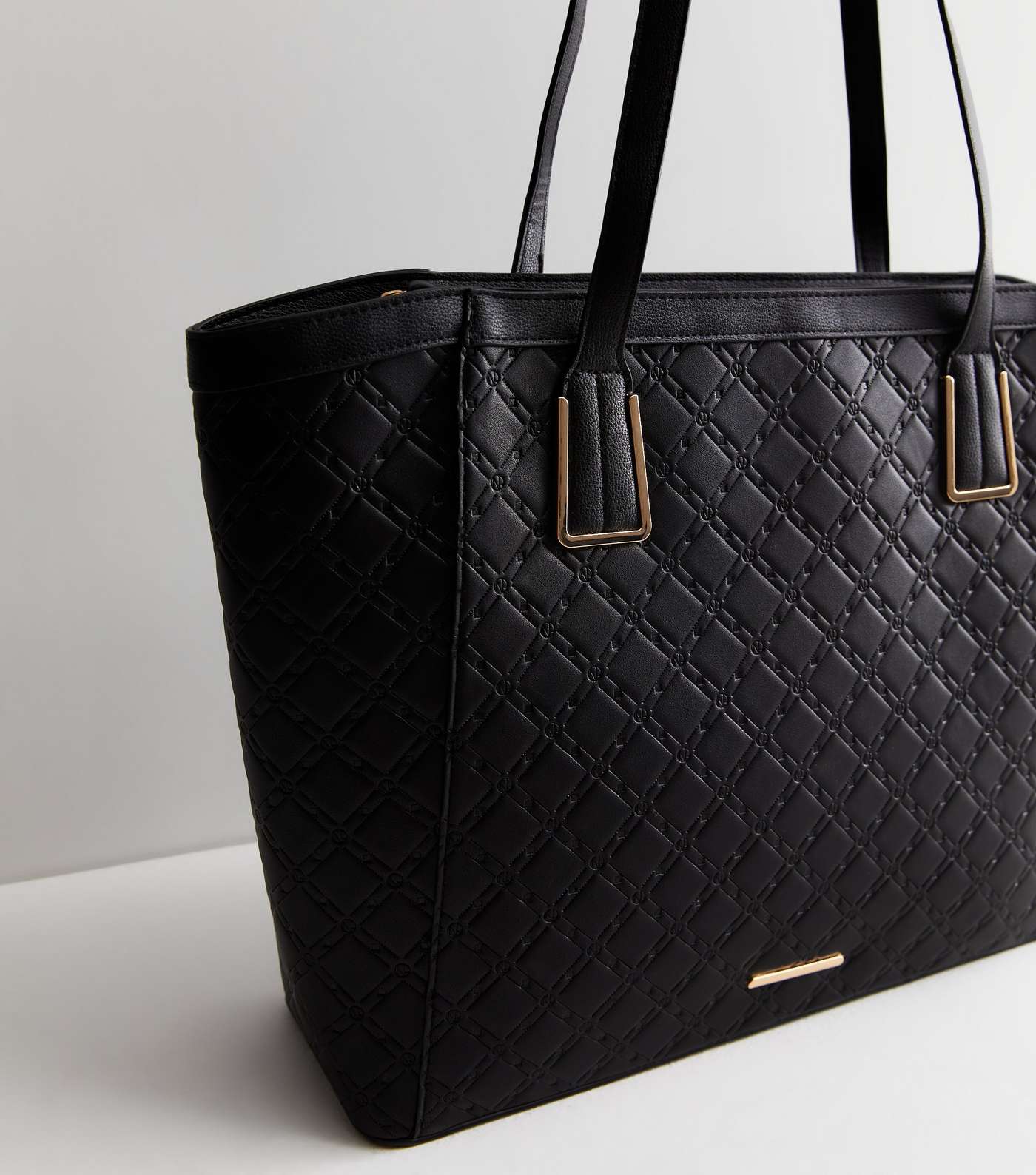 Black Embossed Leather-Look Tote Bag Image 3