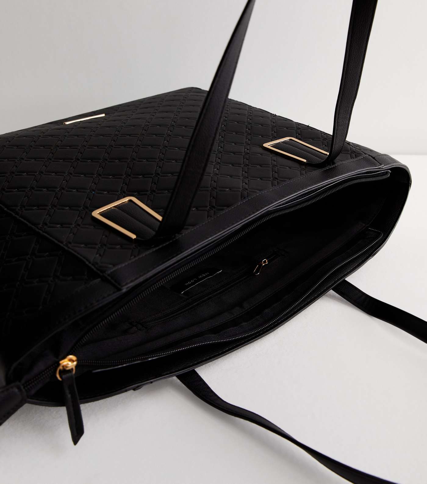 Black Embossed Leather-Look Tote Bag Image 5