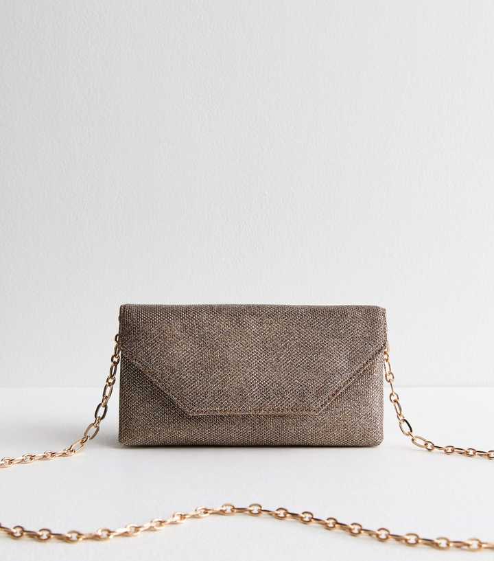 Gold Croc Effect Chain Clutch Bag