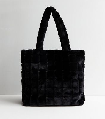 Black Faux Fur Tote Bag New Look