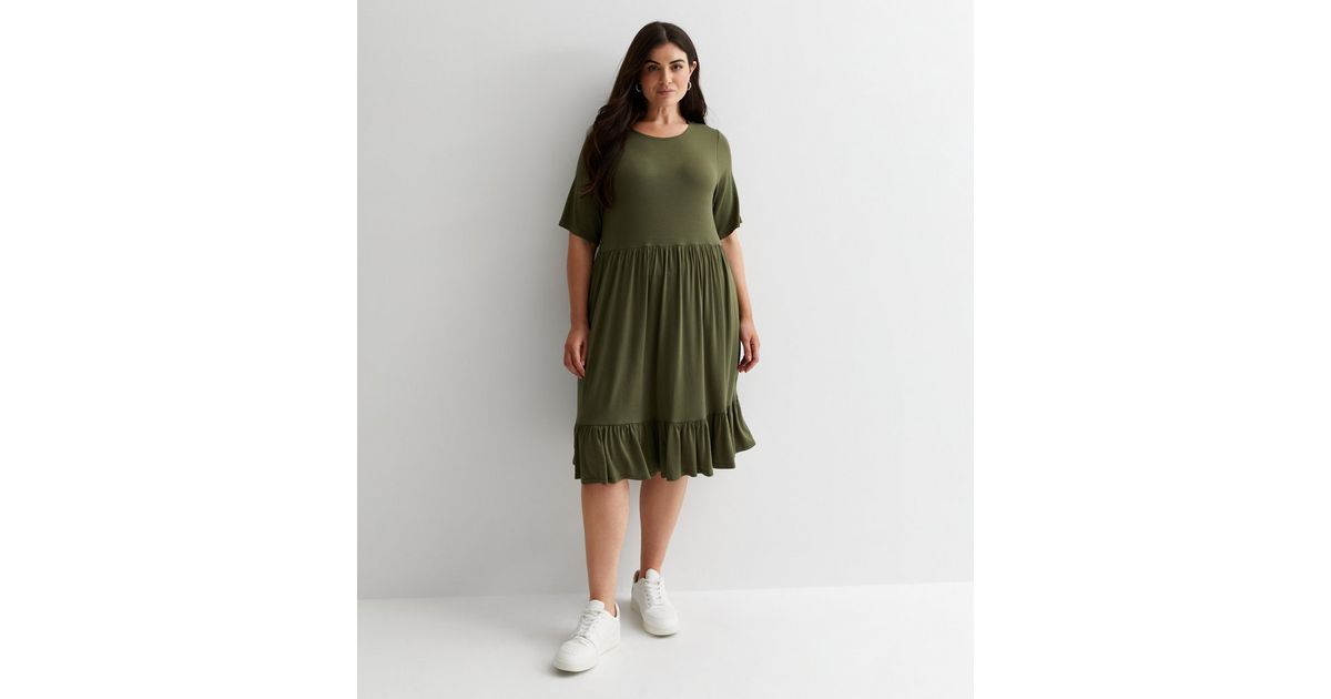 Smock Midi Dress Khaki Green