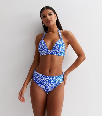 Blue Animal Print Fold Over Bikini Bottoms