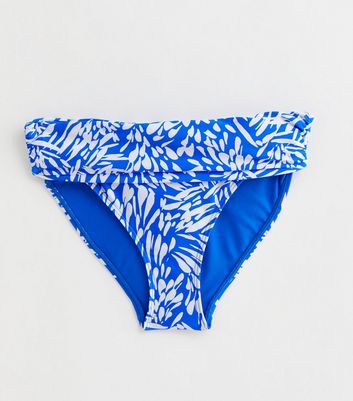 Blue Animal Print Fold Over Bikini Bottoms New Look