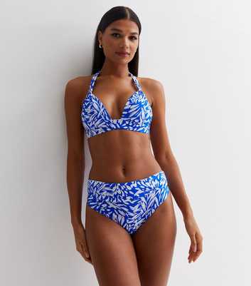 Blue Animal Print Halter Bikini Top