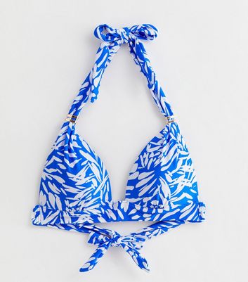 Blue Animal Print Halter Bikini Top New Look