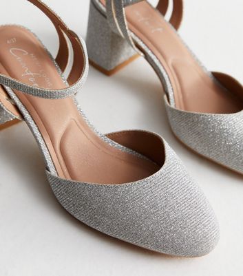 Silver block heel closed cheap toe