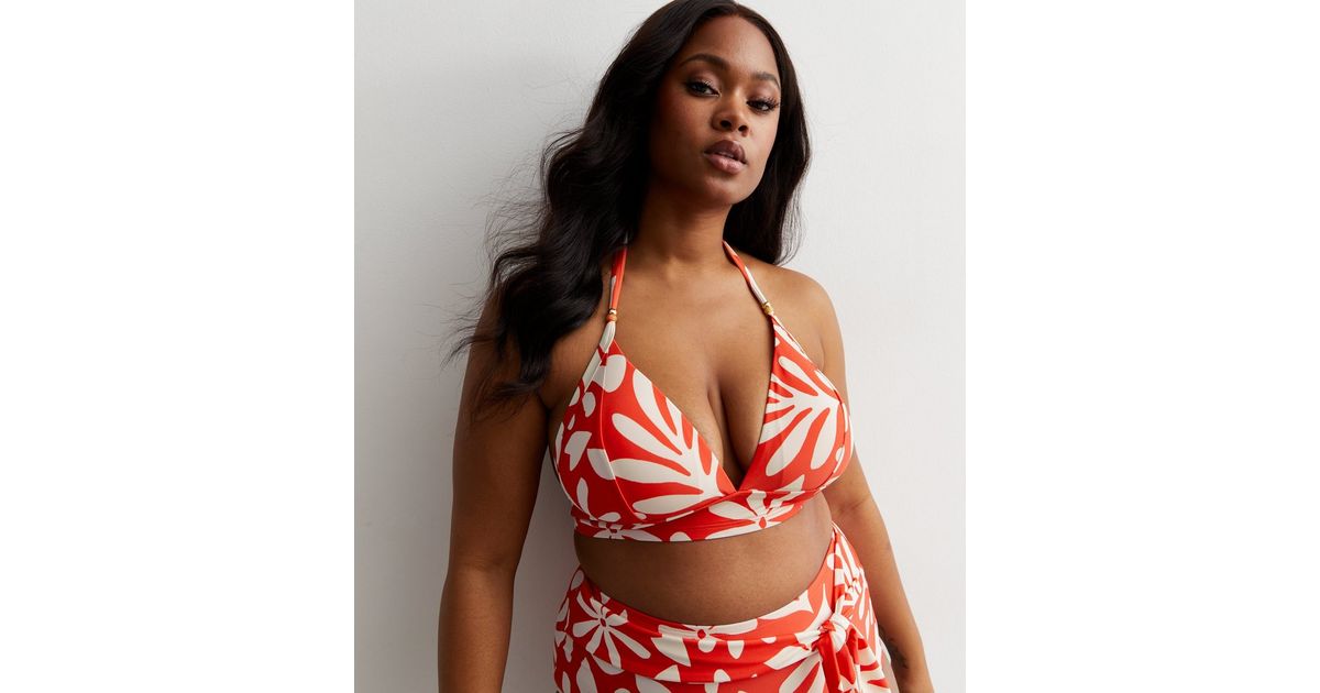 Red Mix Match Fabric Triangle Bikini Top